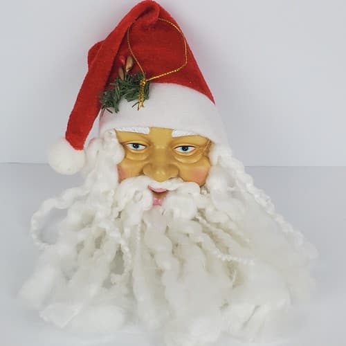 Vintage Santa Claus Rubber Face Yarn Beard Christmas Ornament Hanging Decor 8"