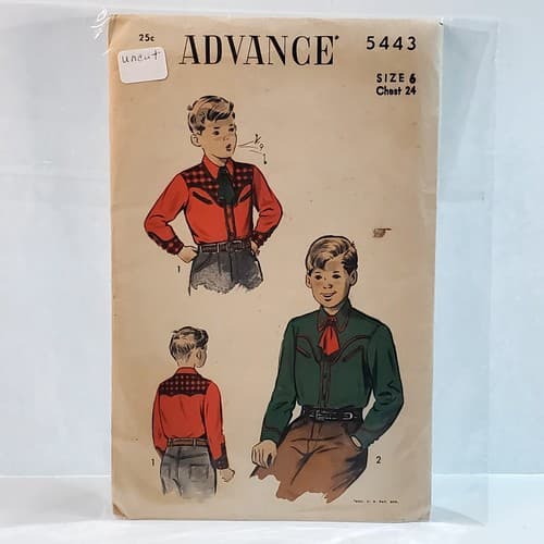 Vintage Advance 5443 Sewing Pattern UNCUT Boys Western Shirt Size 6