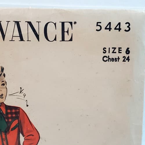Vintage Advance 5443 Sewing Pattern UNCUT Boys Western Shirt Size 6 - Thumbnail 3