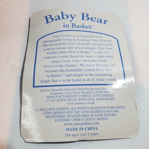Anne Geddes Baby Bear In Basket 2002 Red White Blue Striped Sailor Hat - Thumbnail 3