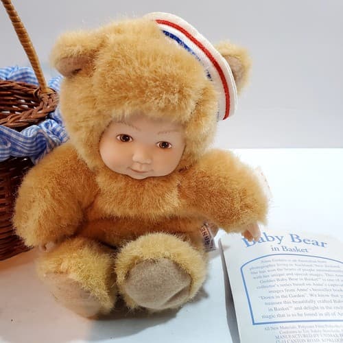 Anne Geddes Baby Bear In Basket 2002 Red White Blue Striped Sailor Hat - Thumbnail 4