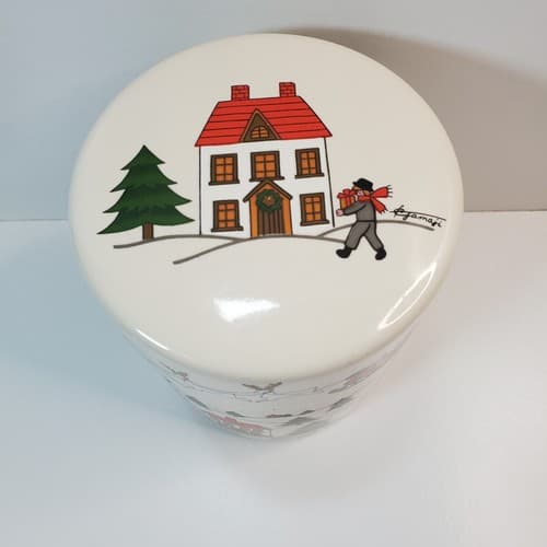 Vintage Jamestown China Ceramic Joy Of Christmas Canister W/ Lid C. Jamaji 5.5" - Thumbnail 2