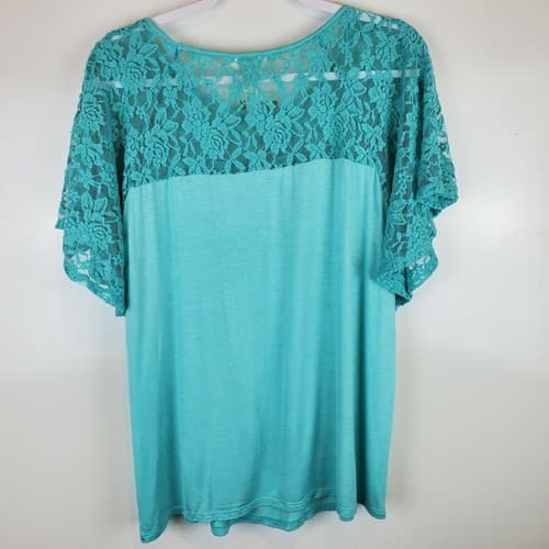 Ma Cherie Maternity Clothing Aqua Lace Flutter Short Sleeve Top Size L NWT - Thumbnail 5