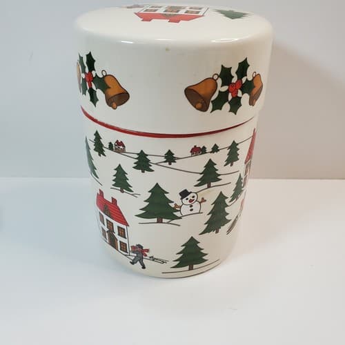 Vintage Jamestown China Ceramic Joy Of Christmas Canister W/ Lid C. Jamaji 5.5" - Thumbnail 6