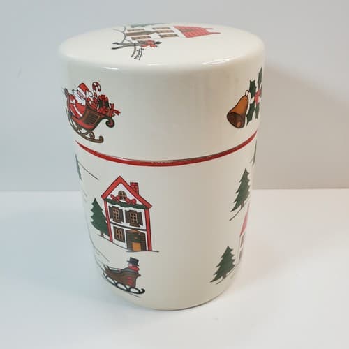 Vintage Jamestown China Ceramic Joy Of Christmas Canister W/ Lid C. Jamaji 5.5" - Thumbnail 5