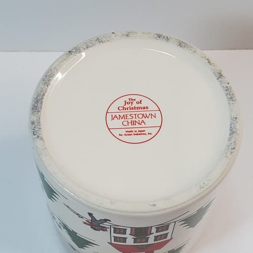 Vintage Jamestown China Ceramic Joy Of Christmas Canister W/ Lid C. Jamaji 5.5" - Thumbnail 8