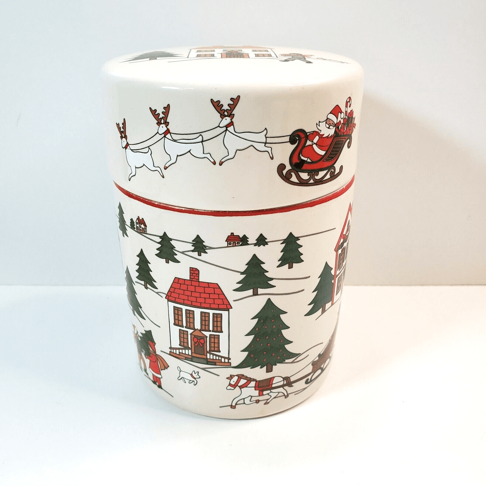 Vintage Jamestown China Ceramic Joy Of Christmas Canister W/ Lid C. Jamaji 5.5"