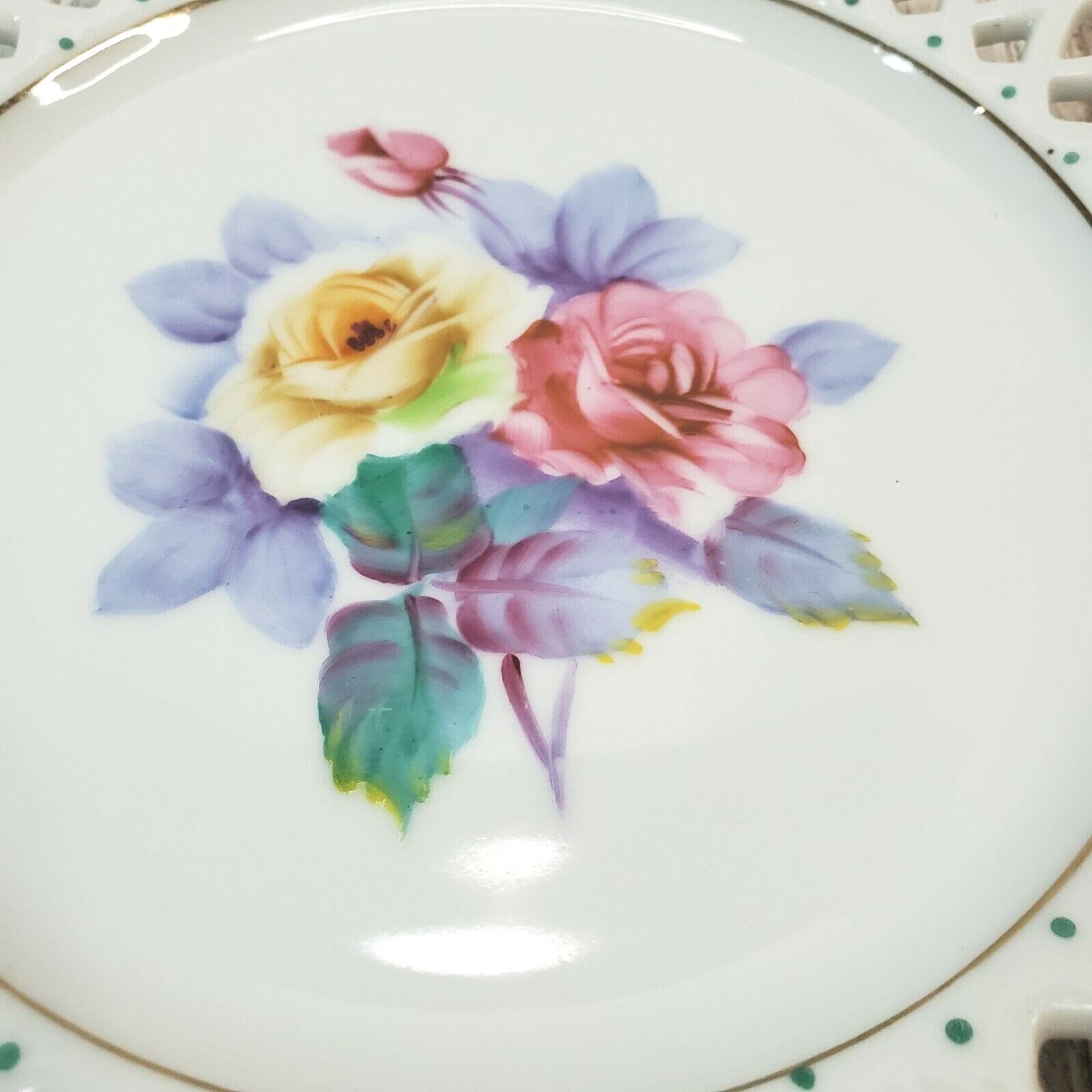 AIYO China Occupied Japan Handpainted Decorative Floral Plate with Gold Trim - Thumbnail 2
