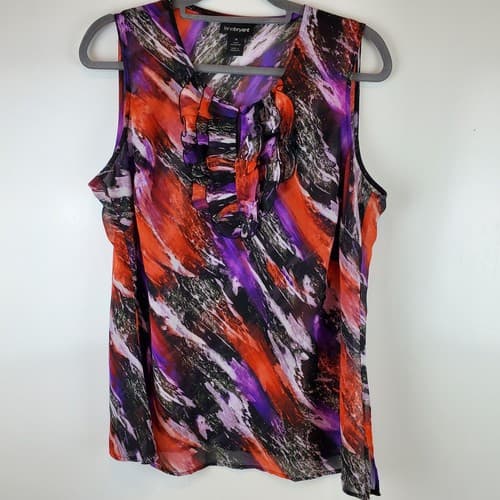 LANE BRYANT size 16 Multicolor sleeveless semi-sheer Ruffle Detail Blouse Top