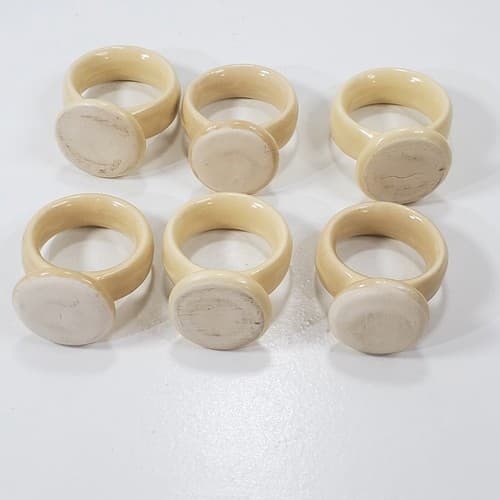 Vintage Pfaltzgraff Village Pattern Stoneware Napkin Rings Beige Brown Set of 6 - Thumbnail 2