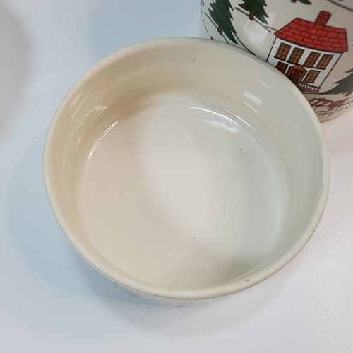 Vintage Jamestown China Ceramic Joy Of Christmas Canister W/ Lid C. Jamaji 5.5" - Thumbnail 4