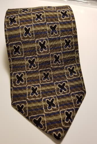 Mondo Di Marco made in Italy 100% silk brown black geometric tie - Thumbnail 6