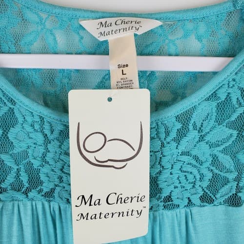 Ma Cherie Maternity Clothing Aqua Lace Flutter Short Sleeve Top Size L NWT - Thumbnail 3
