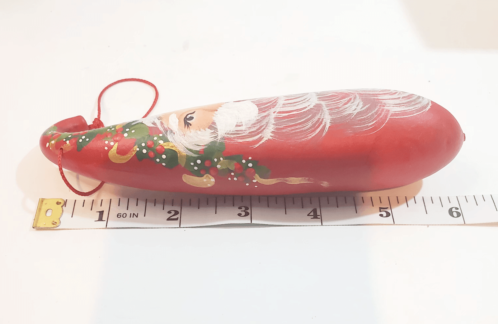 Vtg Hand Painted Santa Claus Gourd Christmas Ornament Folk Art Signed Taylor 6" - Thumbnail 5
