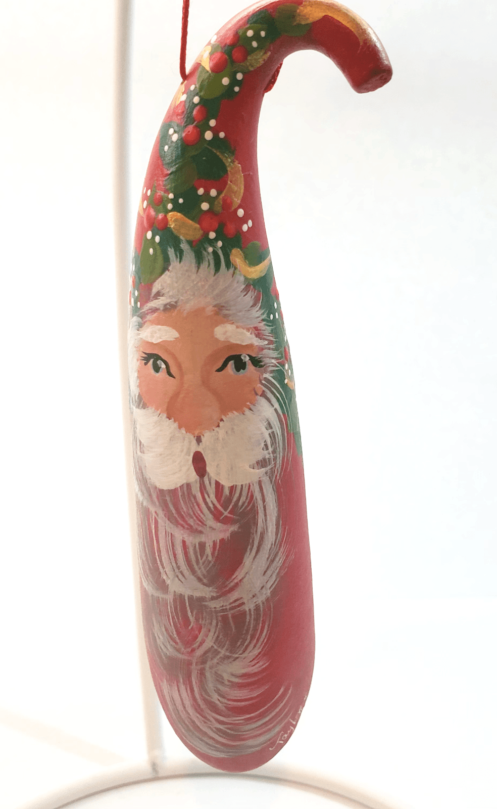 Vtg Hand Painted Santa Claus Gourd Christmas Ornament Folk Art Signed Taylor 6"
