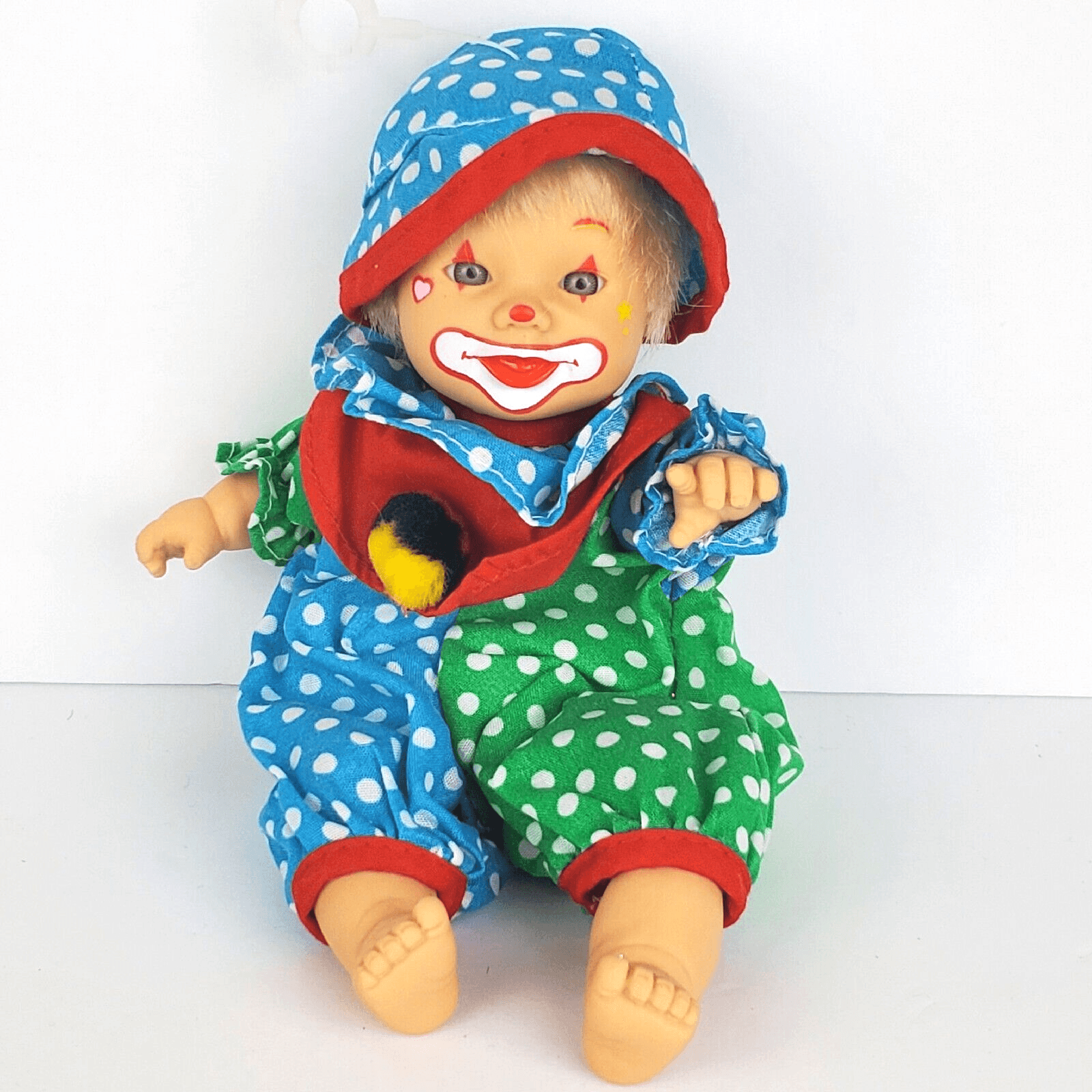 Vtg Palm Dolls 7” Beanie Clowns Series 2 Gigo Toys Happy Blue Green Polka Dots