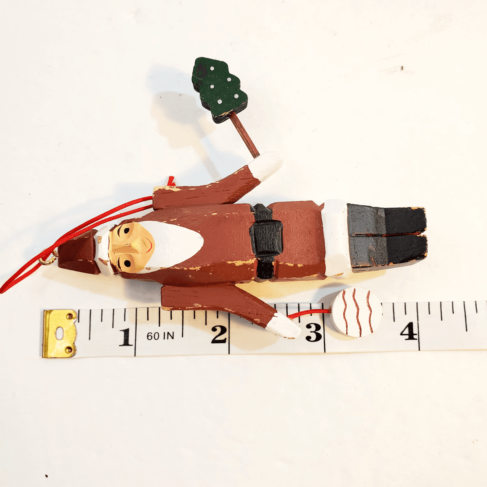 Lot of 7 Rustic Wooden Santa Christmas Ornaments Folk Art and Cinnamon Stick - Thumbnail 8