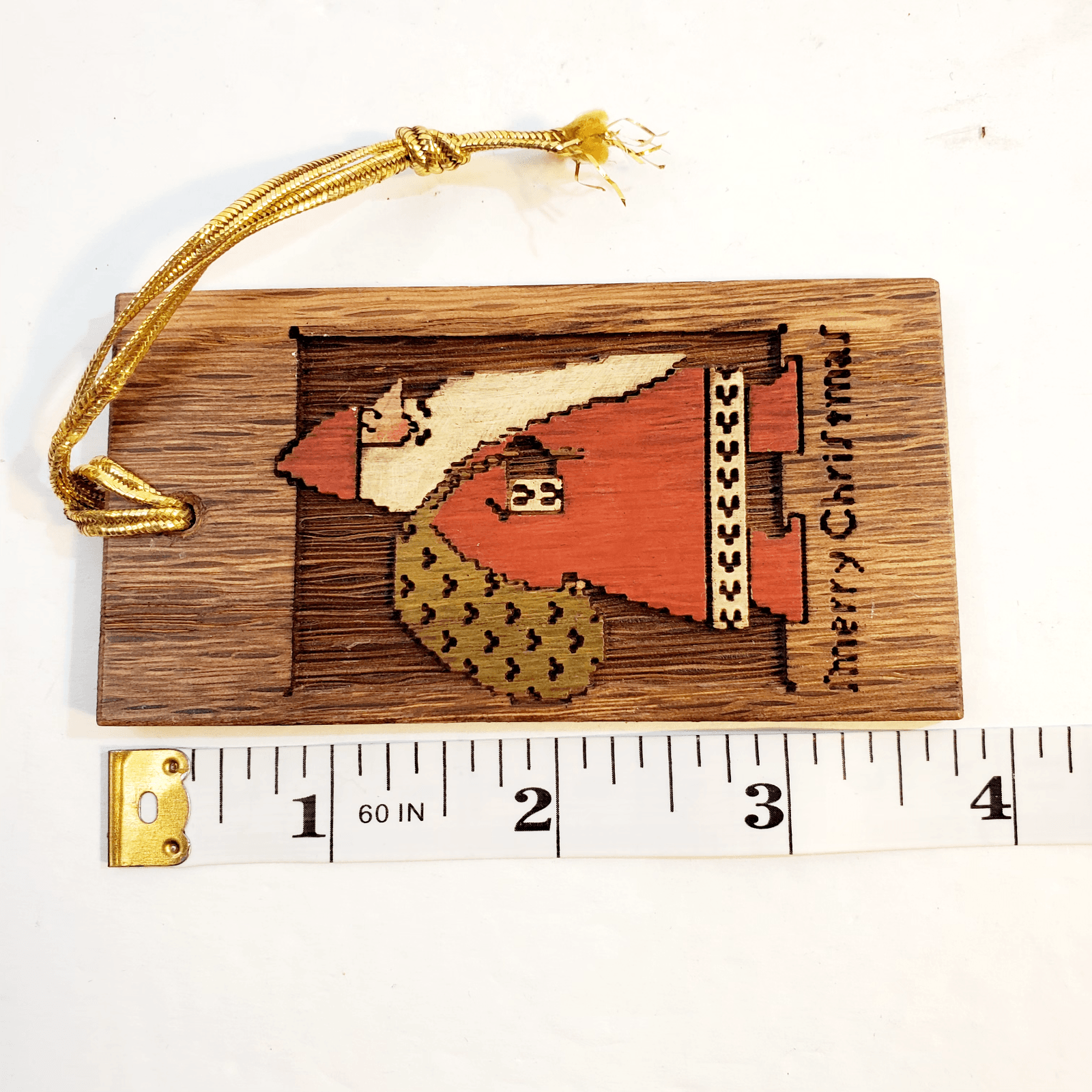 Lot of 7 Rustic Wooden Santa Christmas Ornaments Folk Art and Cinnamon Stick - Thumbnail 9