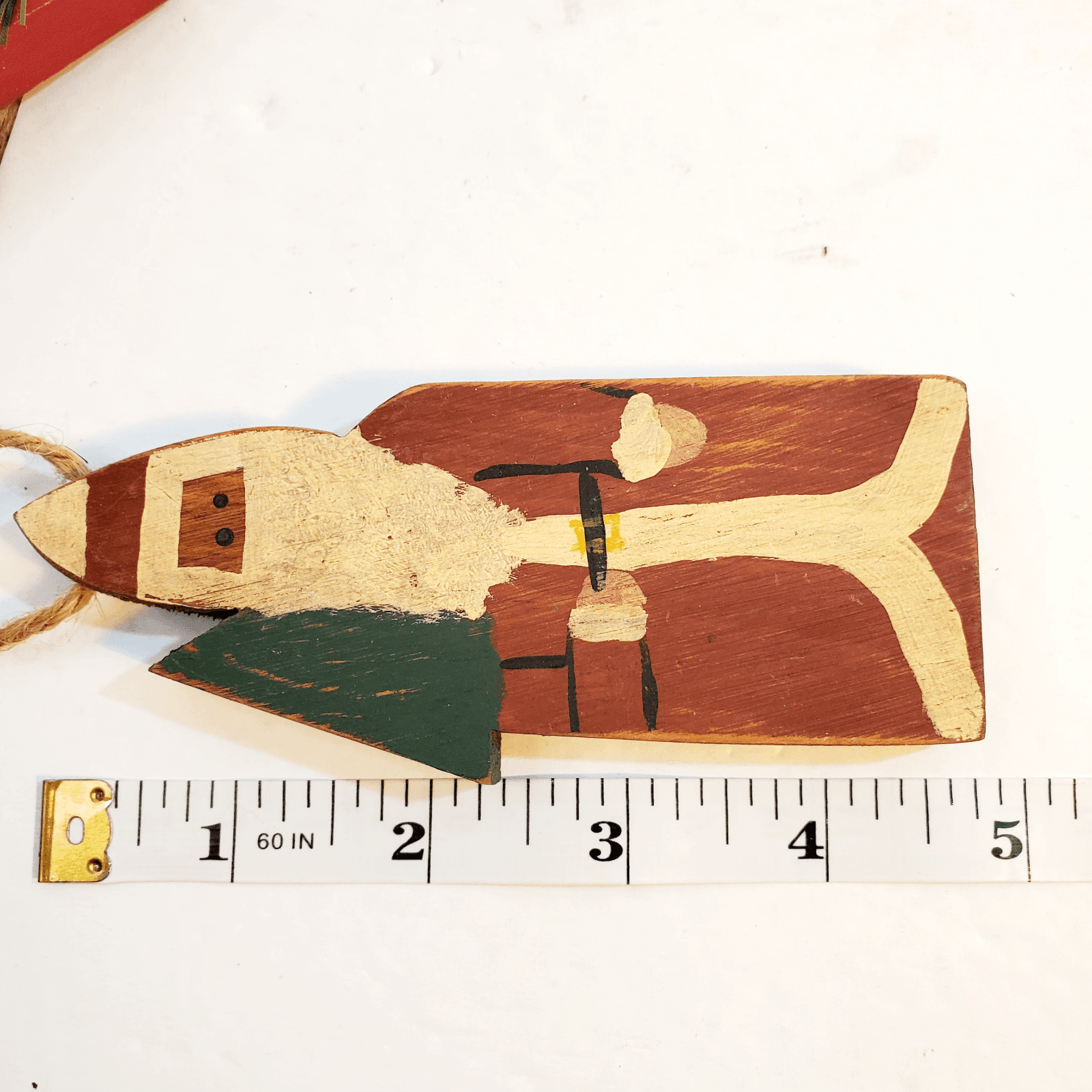 Lot of 7 Rustic Wooden Santa Christmas Ornaments Folk Art and Cinnamon Stick - Thumbnail 12