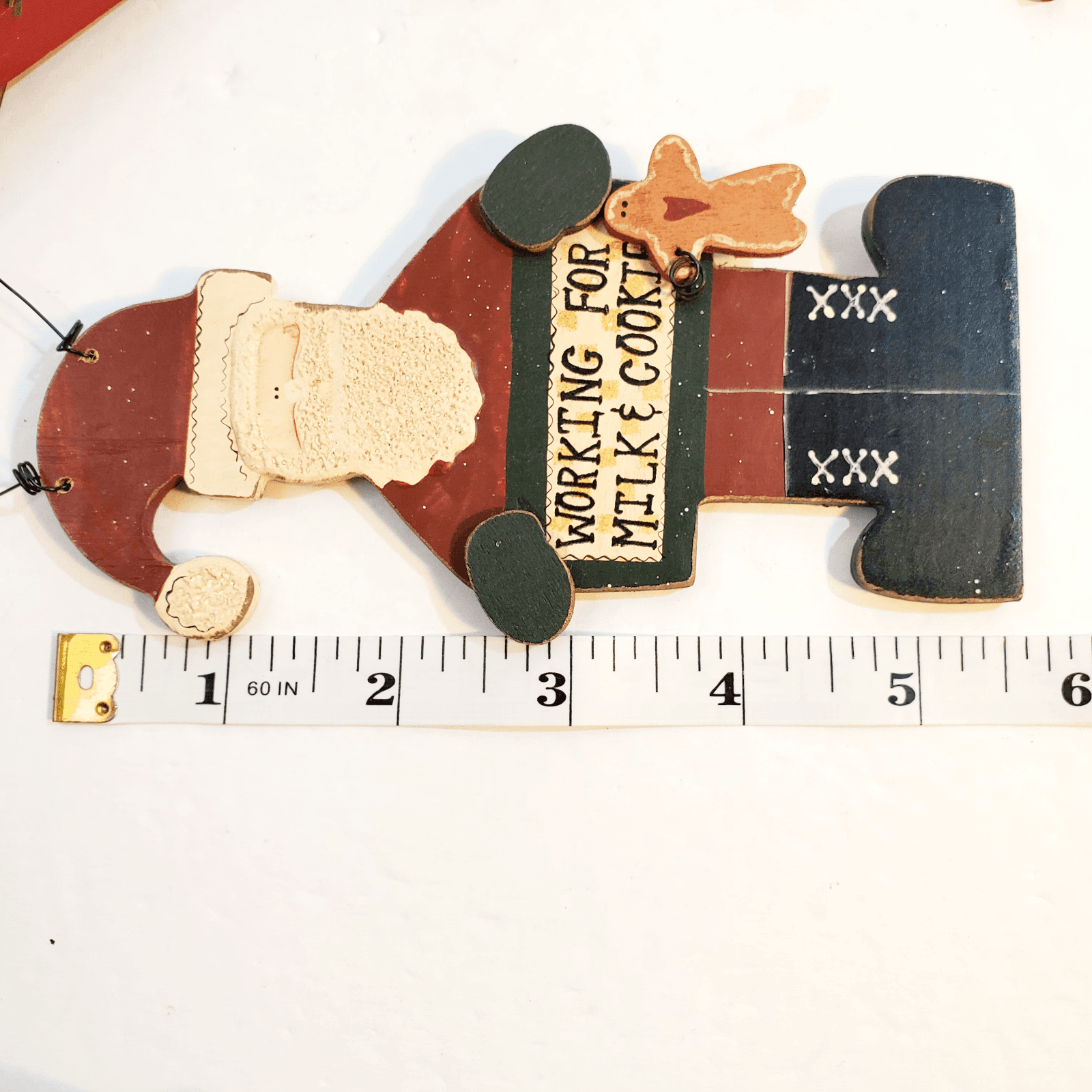 Lot of 7 Rustic Wooden Santa Christmas Ornaments Folk Art and Cinnamon Stick - Thumbnail 14