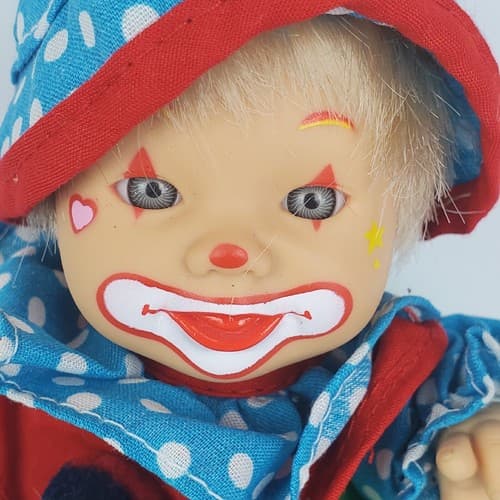 Vtg Palm Dolls 7” Beanie Clowns Series 2 Gigo Toys Happy Blue Green Polka Dots - Thumbnail 2