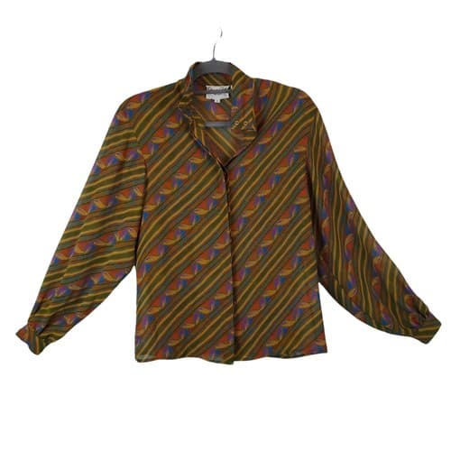 Vintage Oscar De La Renta Sport Art Deco Button Down Shirt Top Blouse Size 6