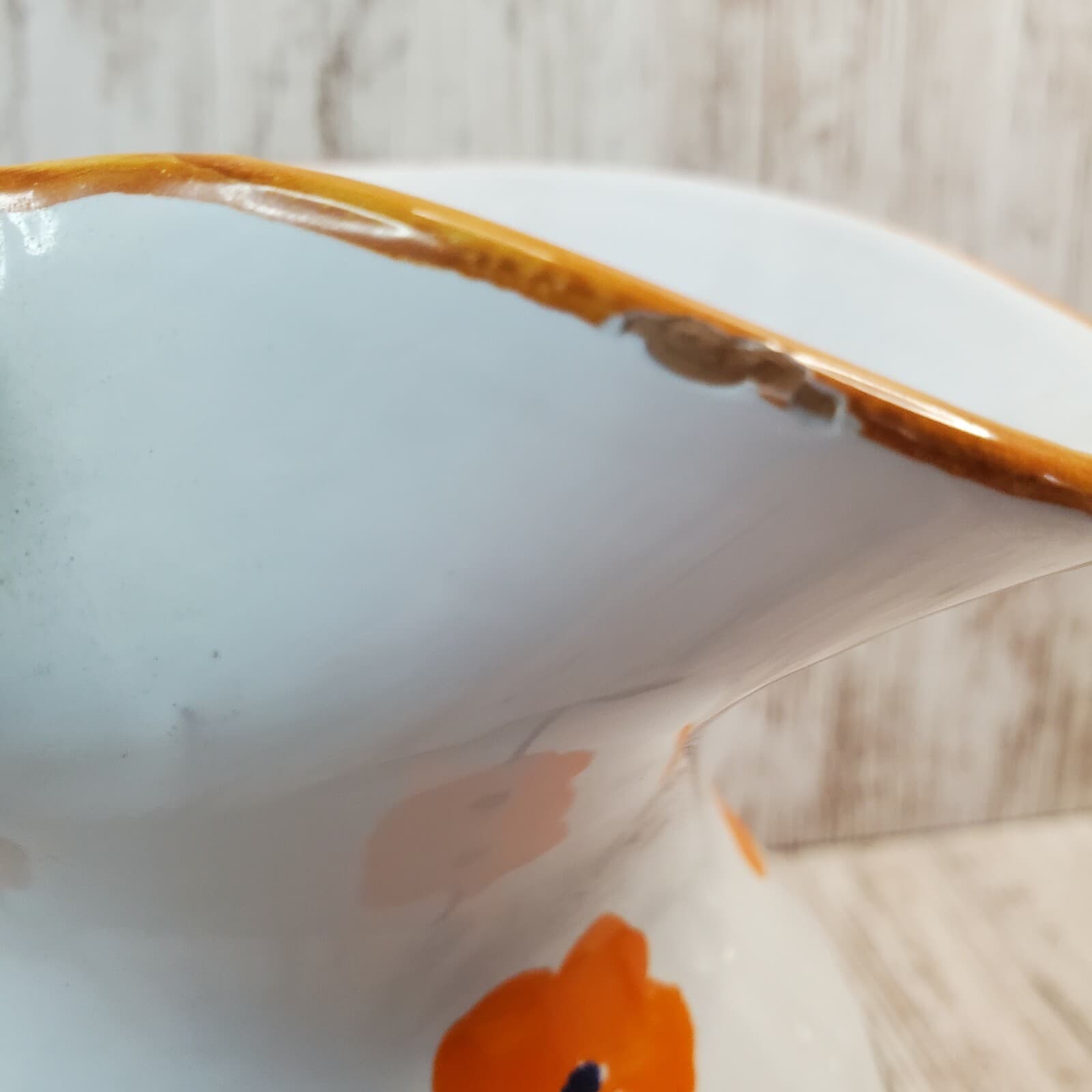 Vintage Pottery Pitcher Painted Orange Flowers Signed Italy Earthenware 7" - Thumbnail 8