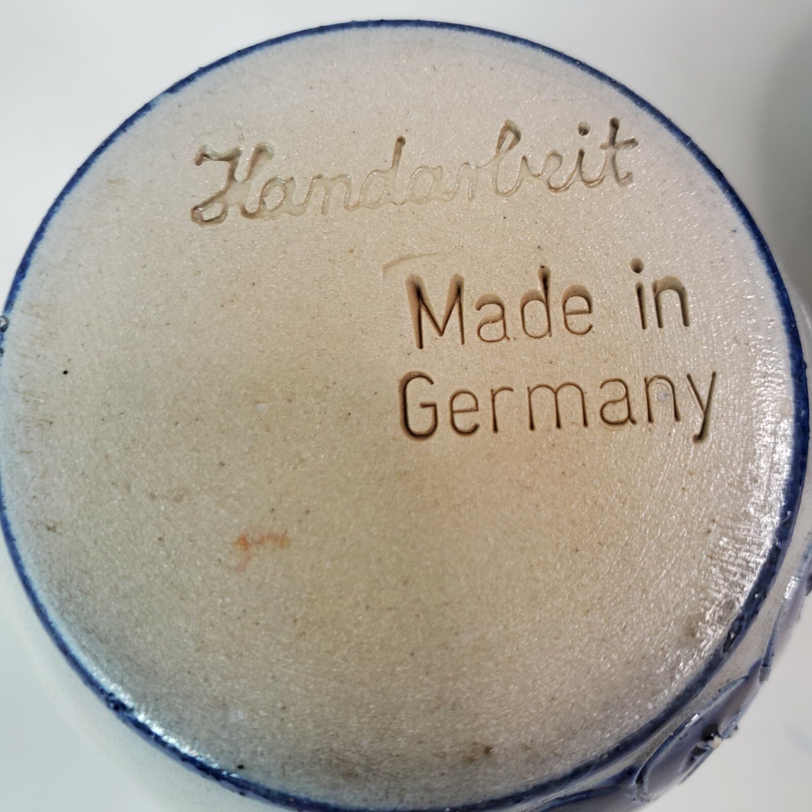 Handarbeit Germany Salt Glazed Pottery Jug and Matching Cup Cobalt Blue Fruit - Thumbnail 10