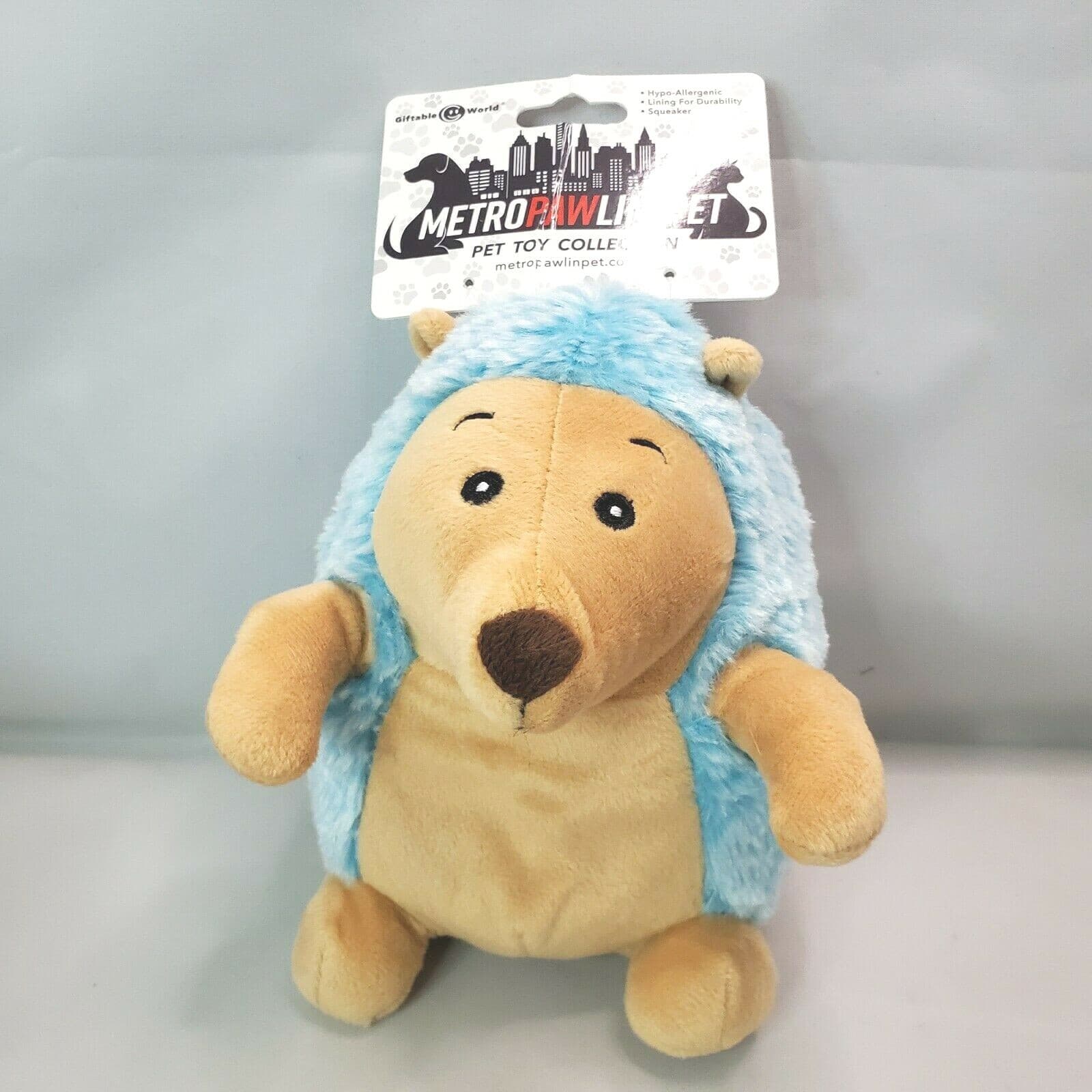 MetroPAWlin Pet Blue Hedgehog with Squeaker Puppy Dog Interactive Plush Toy