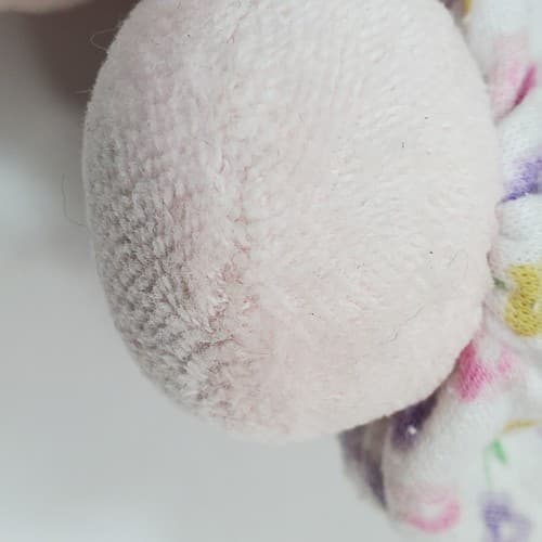 Vtg Carters Baby Girl Doll Flower Rattle Stuffed Plush Cloth Knot Hat Brown Hair - Thumbnail 4
