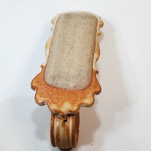 Vtg Marcia Muth Rustic Art Pottery Tri Color Butter Stick Dish W/ Handle Scallop - Thumbnail 4