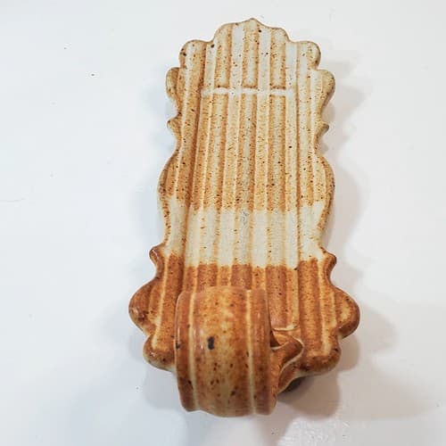Vtg Marcia Muth Rustic Art Pottery Tri Color Butter Stick Dish W/ Handle Scallop - Thumbnail 3