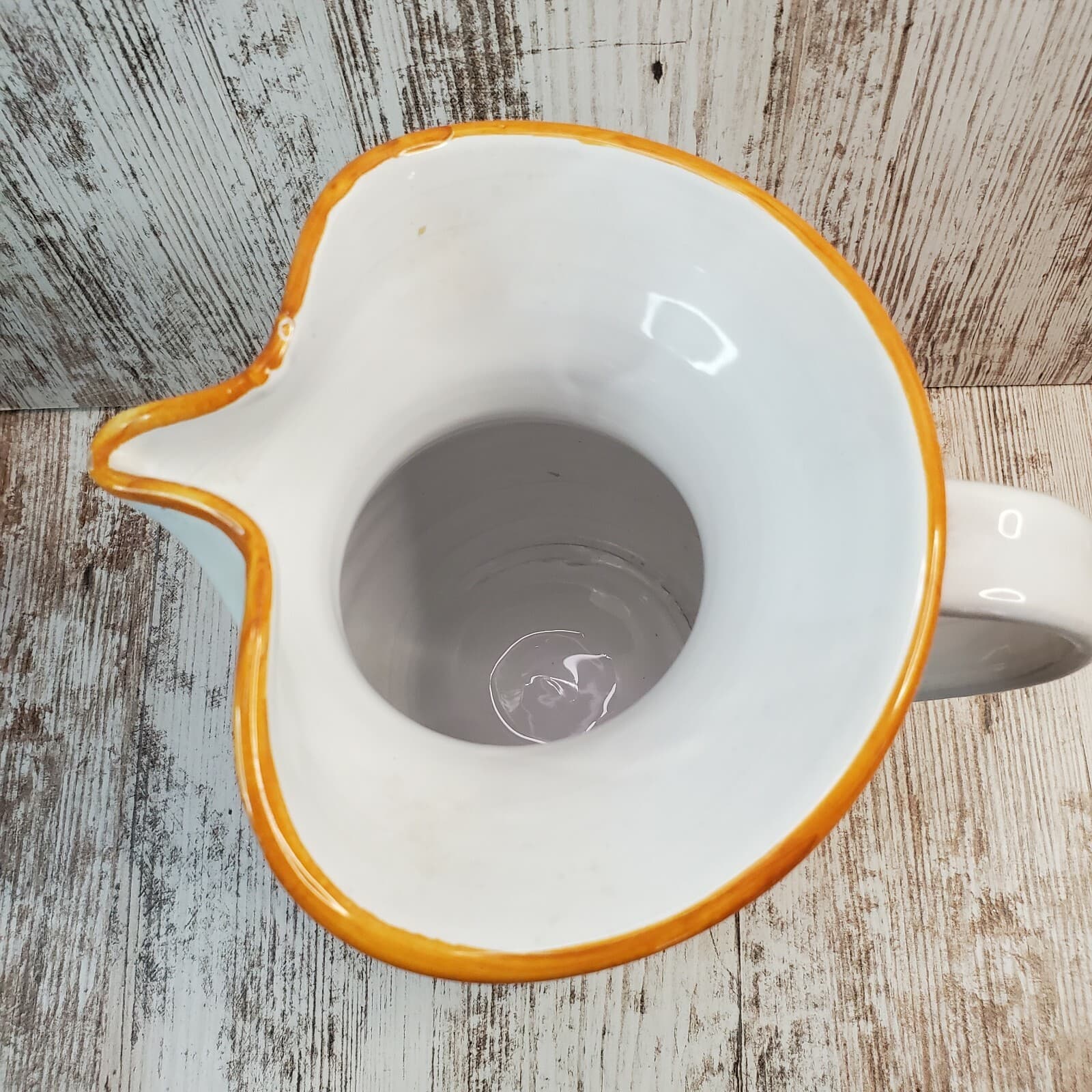 Vintage Pottery Pitcher Painted Orange Flowers Signed Italy Earthenware 7" - Thumbnail 4