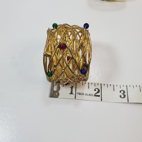 Wire Brass Gold Tone Metal with Beads Napkin Ring Holders Set of 6 Holidays - Thumbnail 6