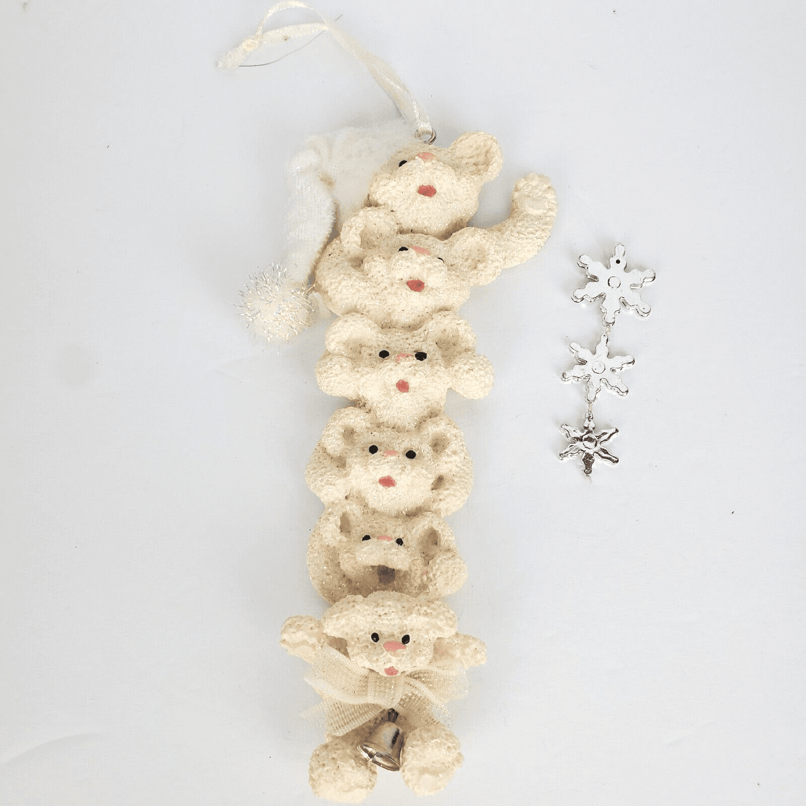 Kurt S Adler Polar Bear 6" Glittery Icicle Christmas Ornament Silver Snowflakes