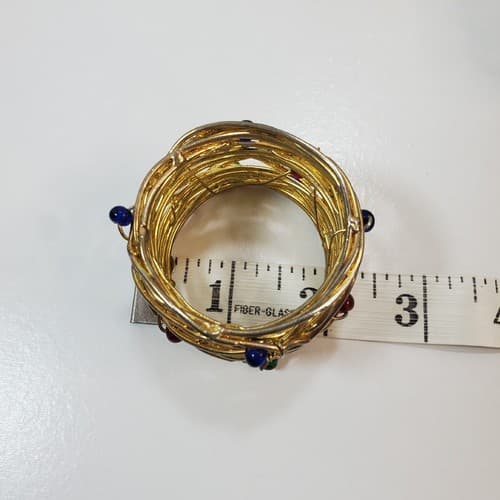 Wire Brass Gold Tone Metal with Beads Napkin Ring Holders Set of 6 Holidays - Thumbnail 5