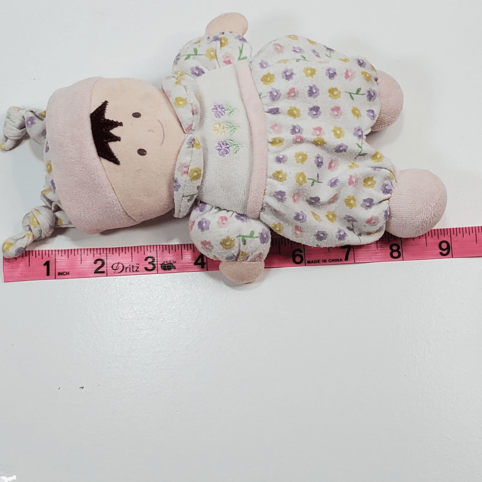 Vtg Carters Baby Girl Doll Flower Rattle Stuffed Plush Cloth Knot Hat Brown Hair - Thumbnail 9