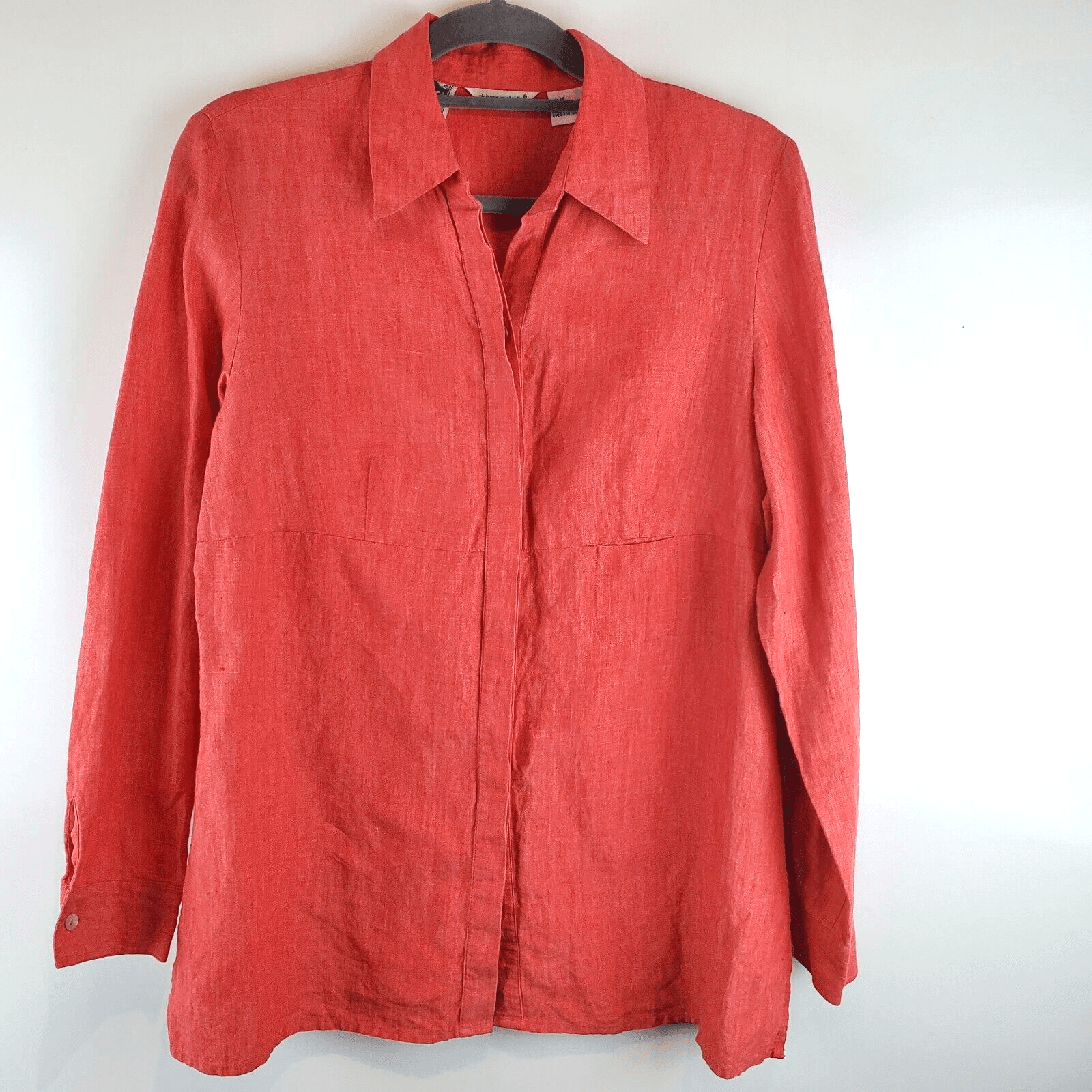 Richard Malcolm Women Irish Linen Blouse Button Long Sleeve Sz M Slit Pocket Top
