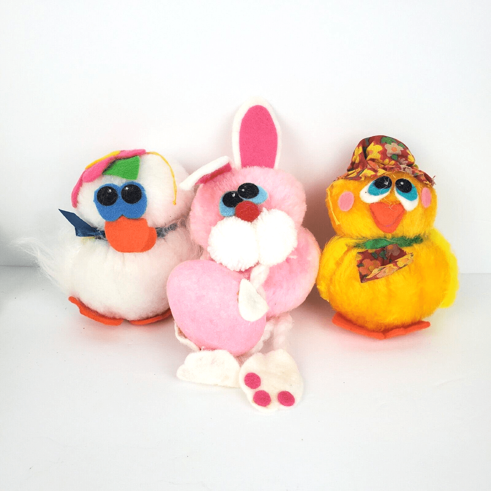 Vtg 1979 Dan Dee Plush Pom Easter Spring Duck Chick Bunny Ornaments Decorations