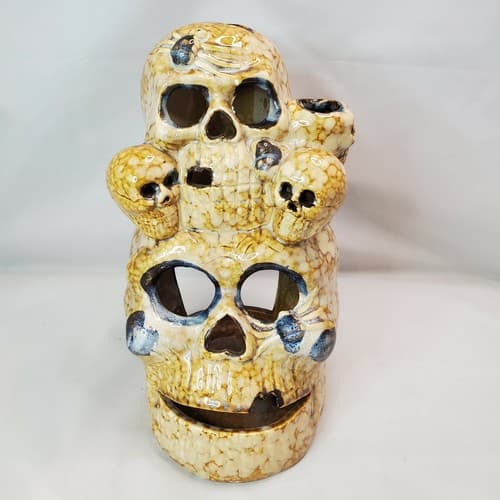 Vintage Halloween Ceramic Skulls Candle Holder Vase Spooky Scary Decor