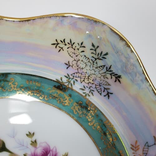Vtg Floral Lusterware Candy Dish Plate Pearlized Made In Japan Trinket 6.875" - Thumbnail 3