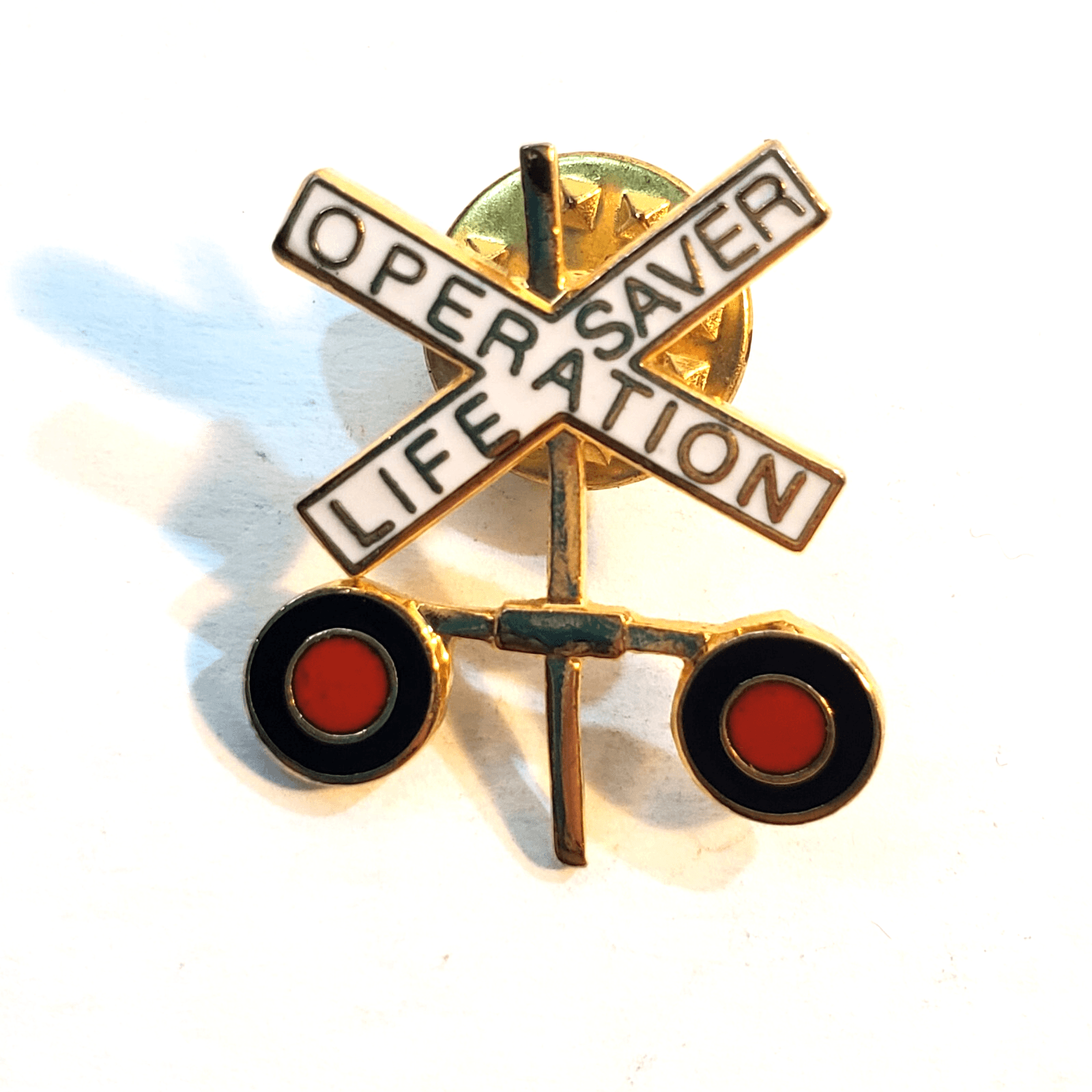 Vintage Operation Life Saver Crossing Safety Gold Tone Lapel Tack Cap Push Pin
