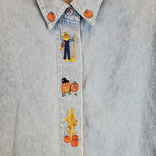 Halloween Peter Martin Women's Size 16 Light Wash Blue Denim Shirt Fall Holiday - Thumbnail 3