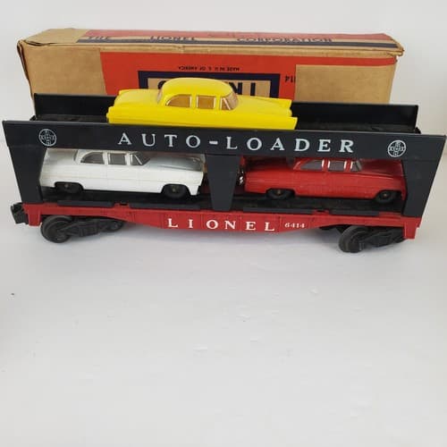 Vintage LIONEL Post War O Guage Black Red Auto Loader w/ 3 cars DAMAGED BOX - Thumbnail 5