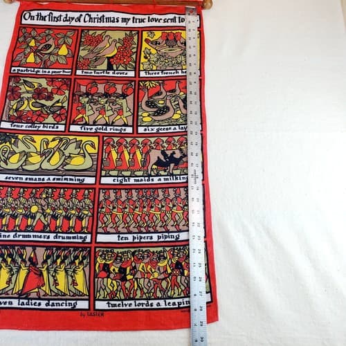 Vintage Ulster Ireland Pure Linen 12 Days Of Christmas Wall Hanging 18.5 x 29 - Thumbnail 8