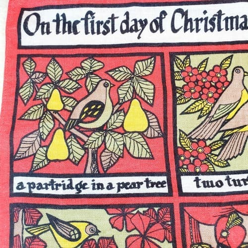 Vintage Ulster Ireland Pure Linen 12 Days Of Christmas Wall Hanging 18.5 x 29 - Thumbnail 2