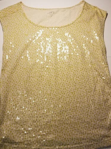 Ann Taylor Loft Size XS Cap Sleeve Yellow Sequin Front Tee Shirt 100% Cotton - Thumbnail 4