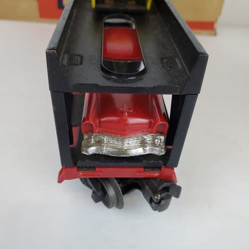 Vintage LIONEL Post War O Guage Black Red Auto Loader w/ 3 cars DAMAGED BOX - Thumbnail 7