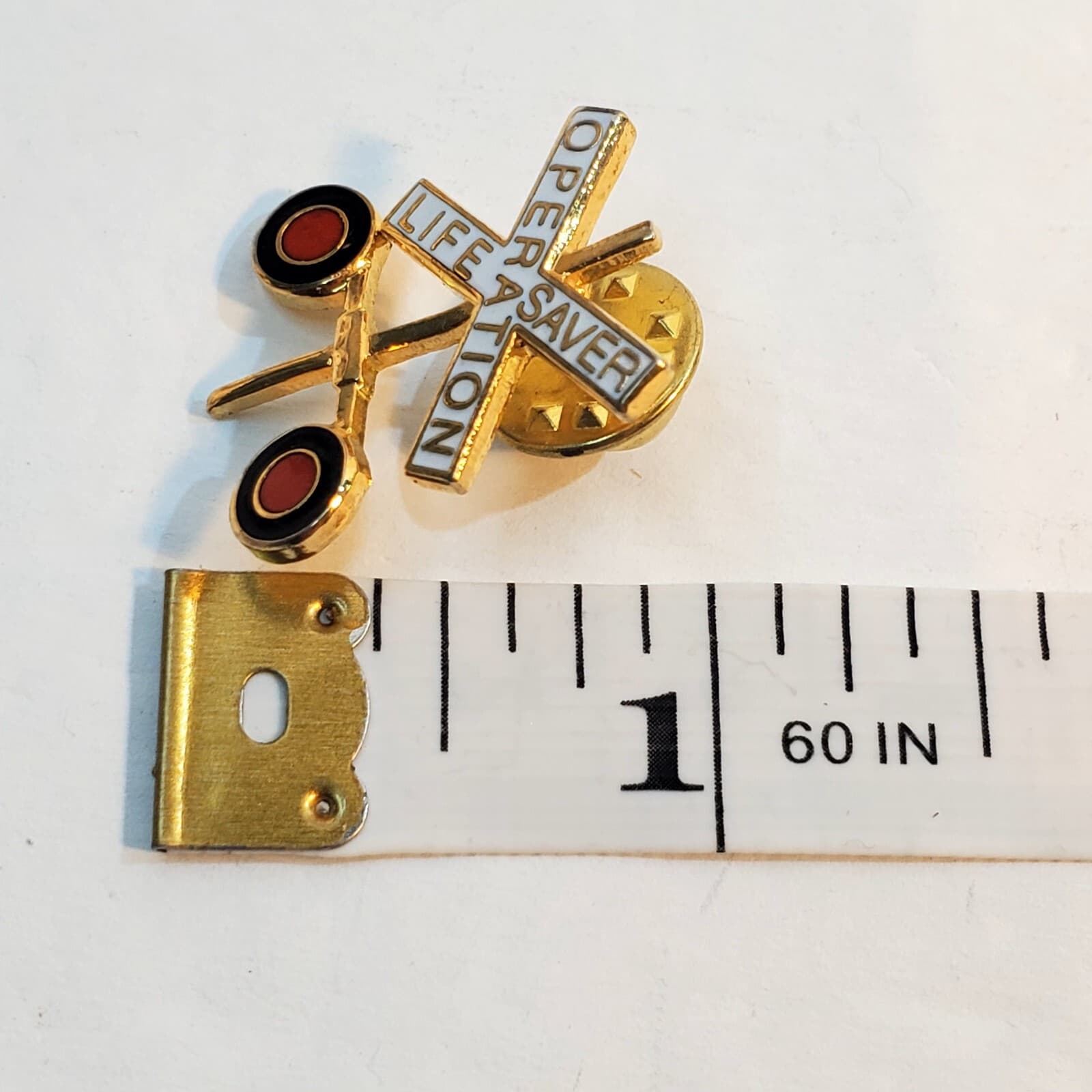 Vintage Operation Life Saver Crossing Safety Gold Tone Lapel Tack Cap Push Pin - Thumbnail 3