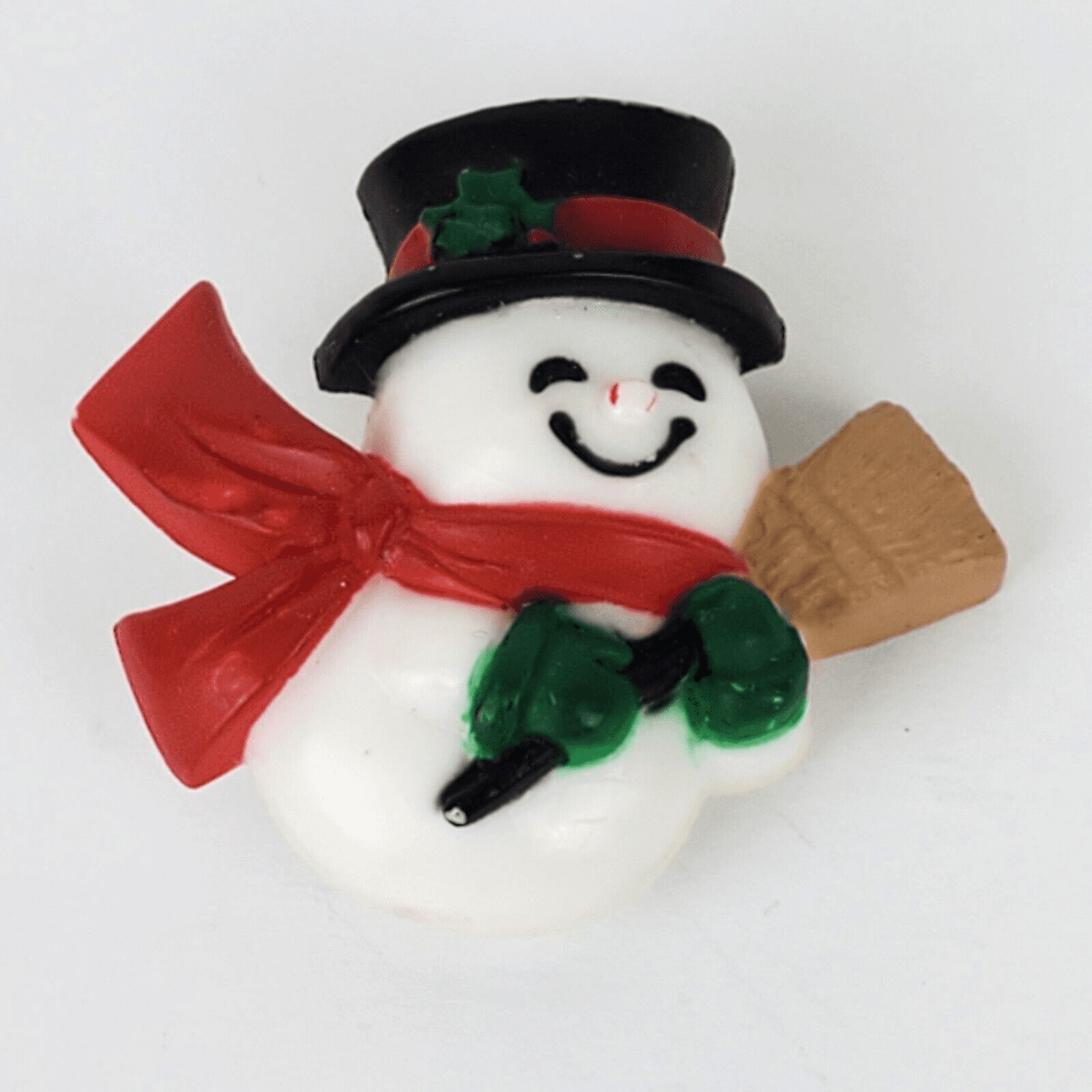 Vintage 1984 Hallmark Cards Plastic Snowman w/ Broom Christmas Brooch Pin